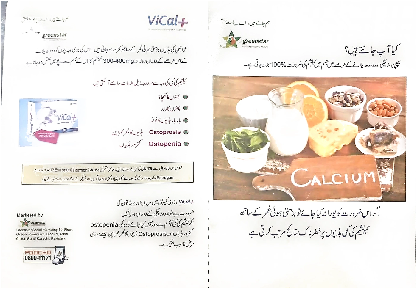 Greenstar: Spiral booklet with Urdu health pages, vical spread
