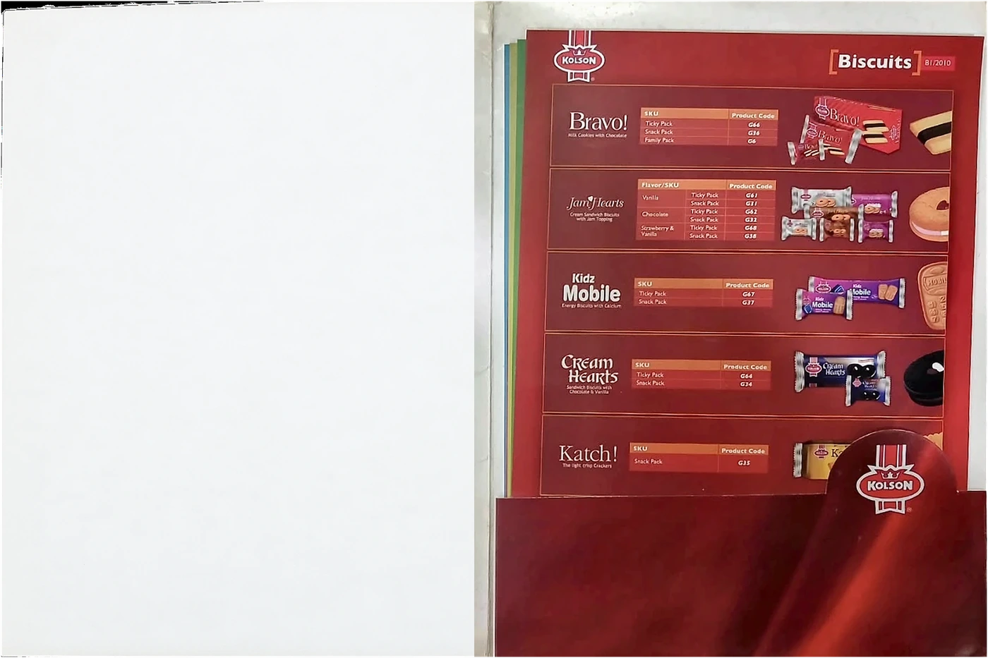 KOLSON: Product Guide folder with insert cards, folder open with cards