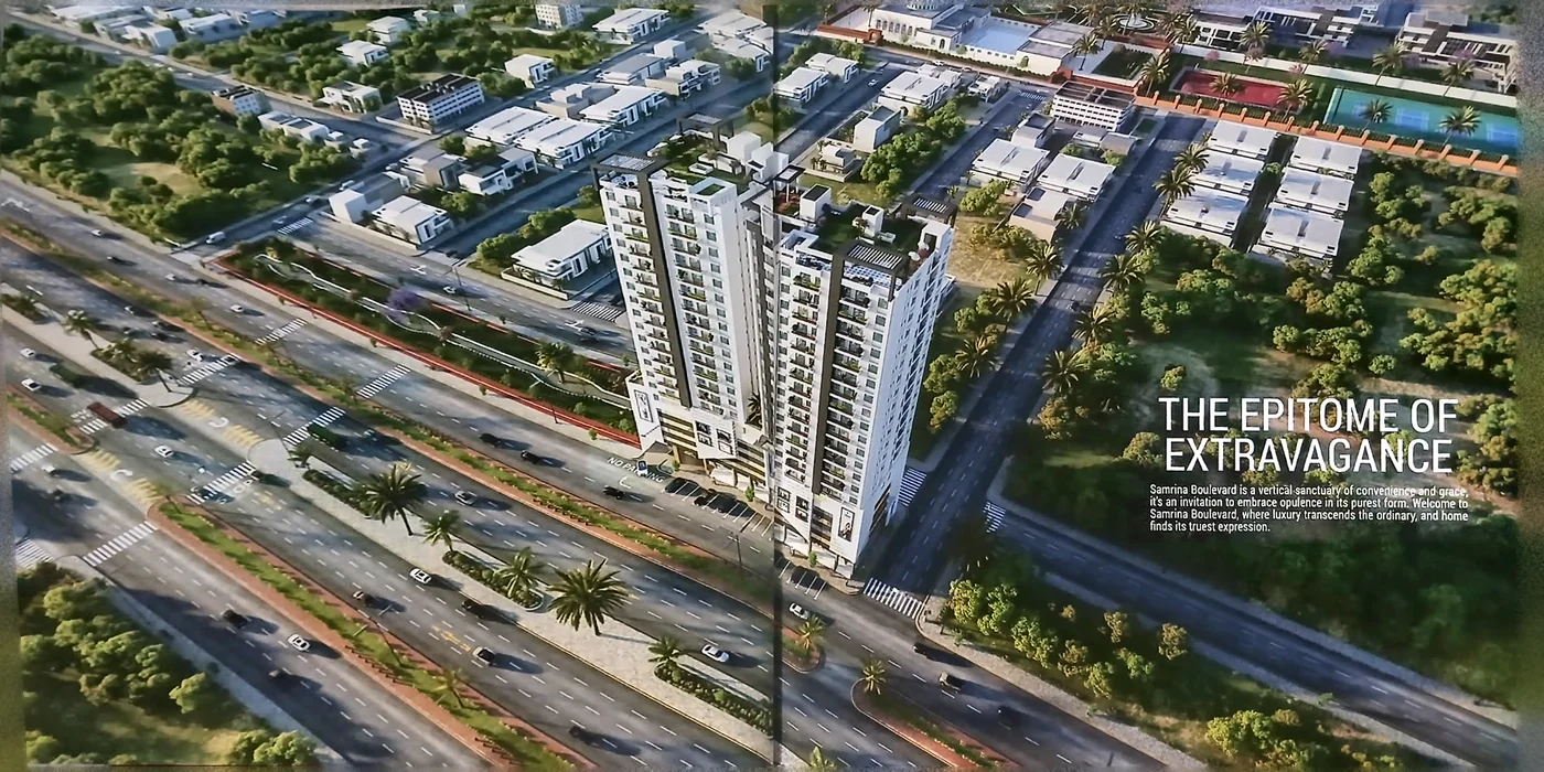 Samrina Builders: Square brochure, gold on the cover, the epitome of extravagance