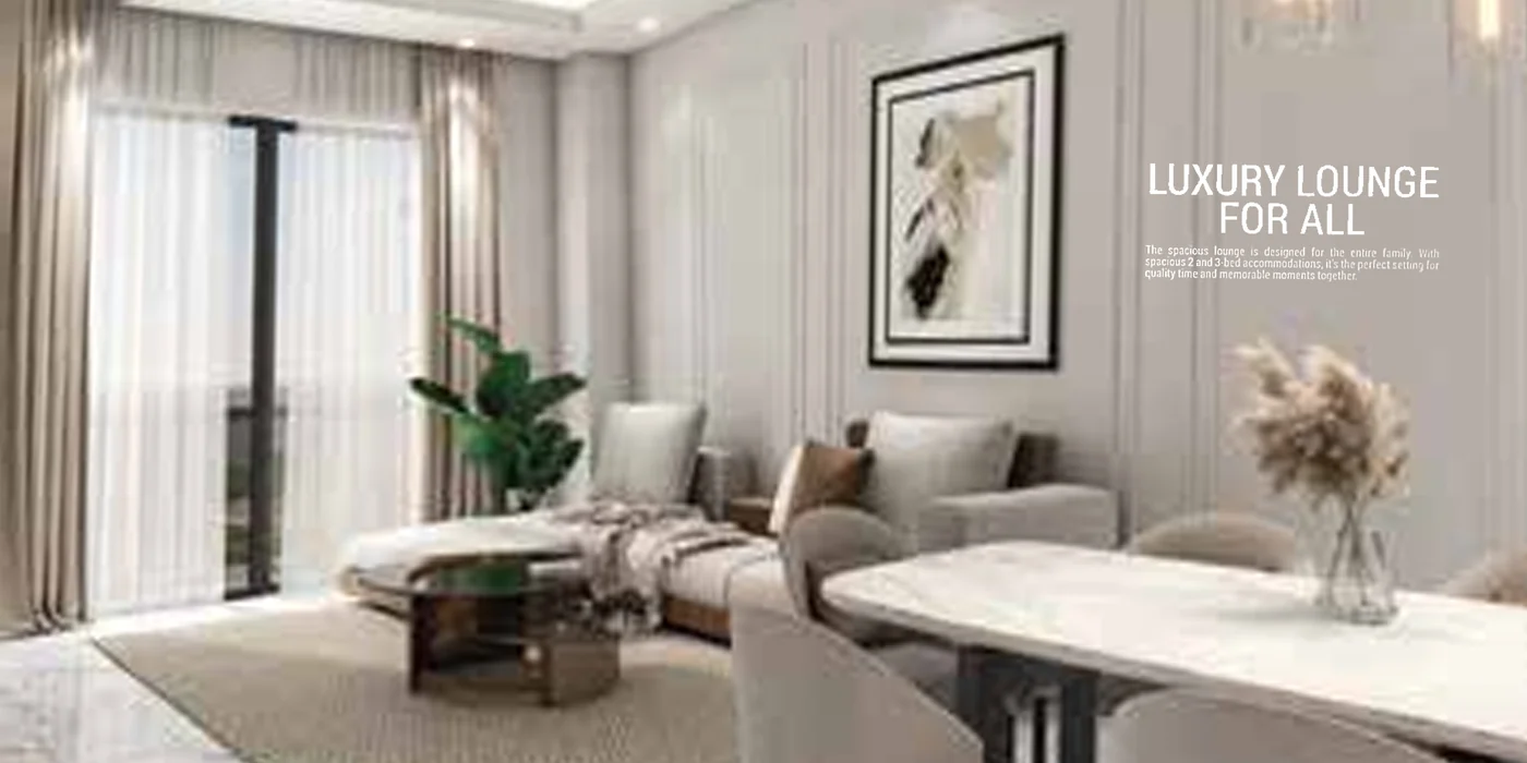 Samrina Builders: Square brochure, gold on the cover, luxury lounge for all