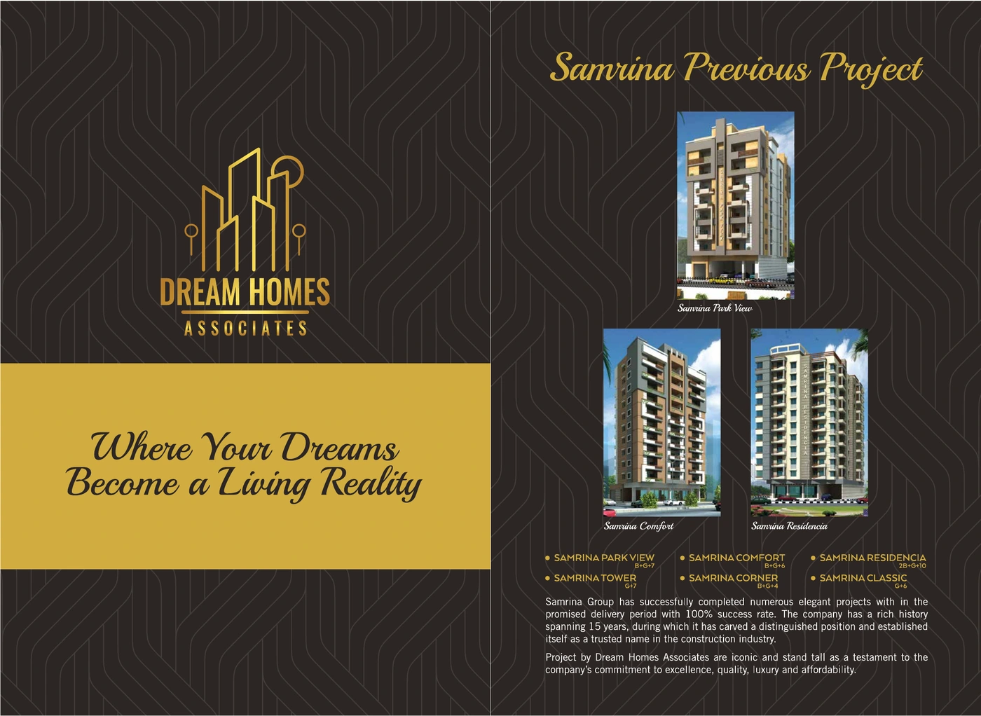 Samrina Builders: Samrina Grand brochure, where your dreams become a living reality / samrina previous project