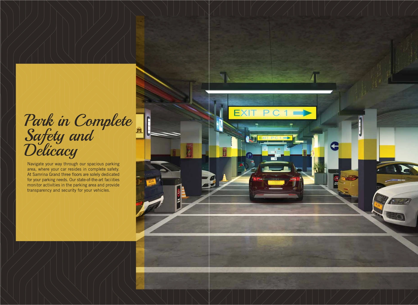 Samrina Builders: Samrina Grand brochure, park in complete safety and delicacy
